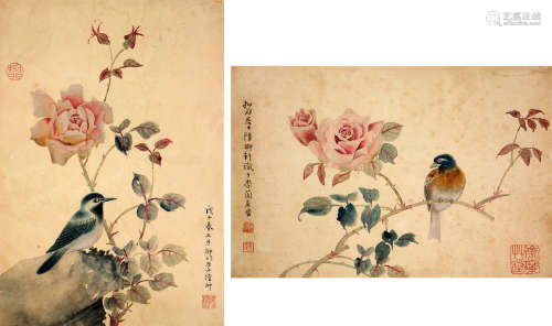 陆抑非(1908-1997)花鸟二桢