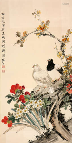 田世光(1916-1999)繁花双鸽