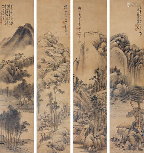 1796～1860 黄鞠  山水四屏 绢本水墨 立轴