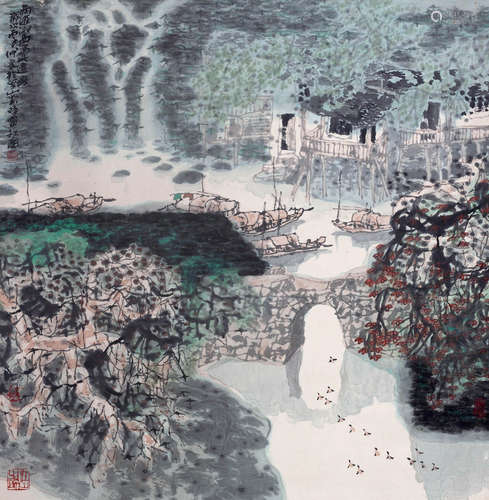 b.1946 程振国 1996年作 湘西小景 纸本设色 立轴