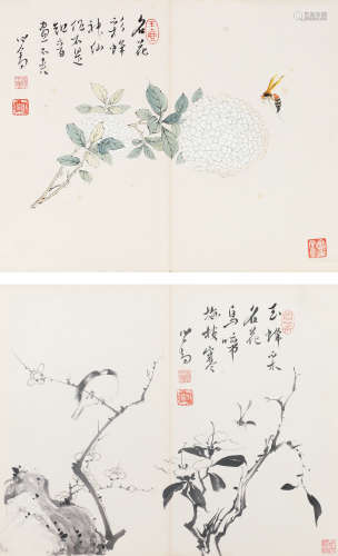 1896～1963 溥儒  花鸟册两开 纸本设色 镜心