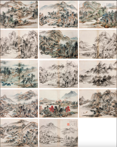 1882～1954 冯超然 1932年作 山水册 纸本设色 册页