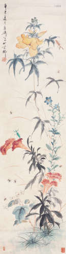 1903～1982 王雪涛 1941年作 花卉草虫 纸本设色 立轴