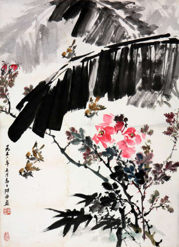 赵丹(1915-1980)蕉荫群雀
