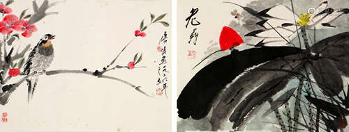 唐云(1910-1993)花鸟二桢