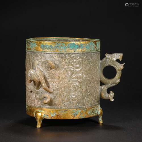 Hetian Jade Bronze Gilt Wrapped Mouth Cup