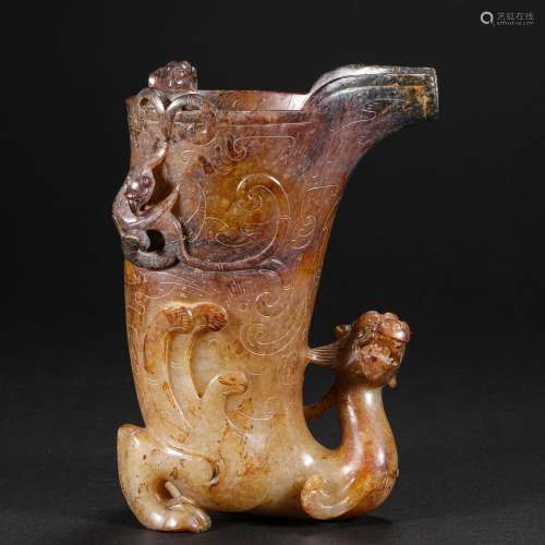 Ming Dynasty Hetian Jade Dragon Pattern Cup