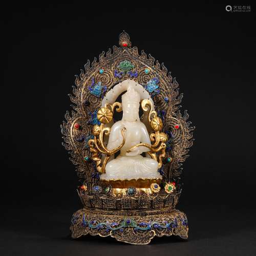 Qing Dynasty Hetian Jade Guanyin Statue