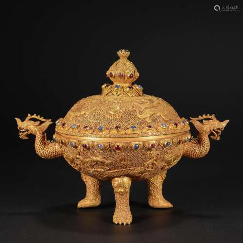 Gold Qing Dynasty Aromatherapy Qin Furnace