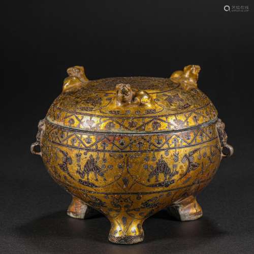 Copper Inlaid Gold and Silver Vessel