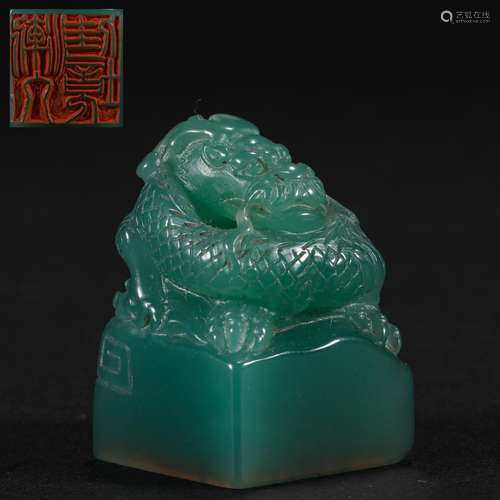 Qing Dynasty,Green Shoushan Stone Seal