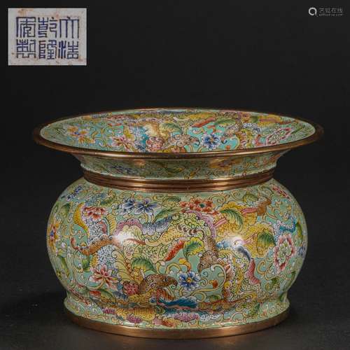 Qing Dynasty,Copper Painted Enamel Slage Bucket