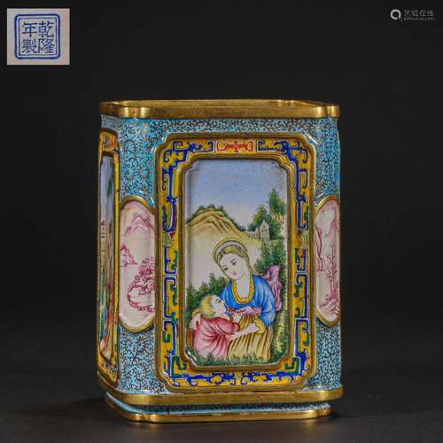 Qing Dynasty,Copper Painted Enamel Pen Container