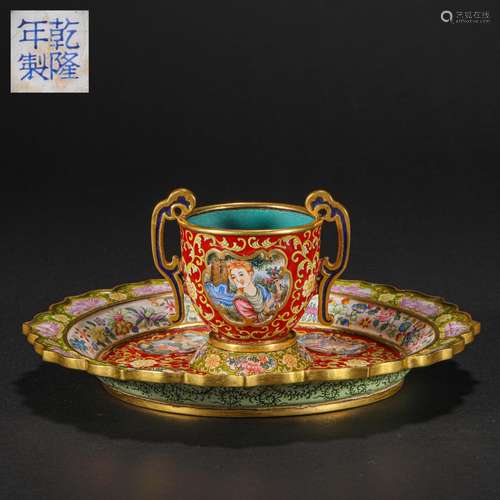 Qing Dynasty,Copper Painted Enamel Character Cup