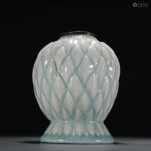 Silver-covered vase with shadow celadon glaze and petal patt...