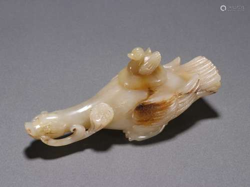 Hetian Jade Seed Duck Wearing Lotus Water Cheng