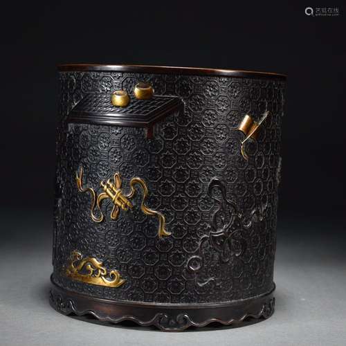 Wu Bangzuo·Bronze gilt cylinder incense burner with bogus pa...