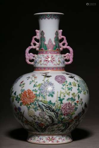 Pastel Flower and Bird Pattern Amphora