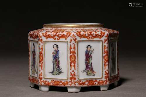 Alum Red Water Bowl with Open Window and Pastel Ladies Figur...