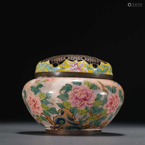 Bronze painted enamel flower and bird pattern incense burner