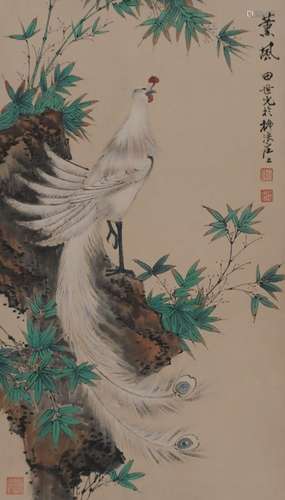 Tian ShiguangBamboo, stone and white phoenix