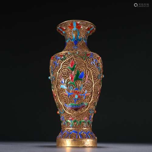 Silver gilt burning blue flower pattern vase