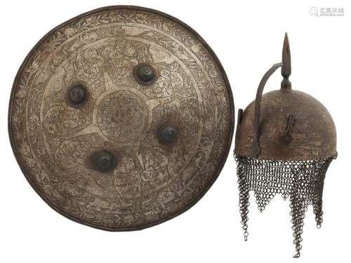 AN INDO-PERSIAN DHAL SHIELD SNA KHULA-KHUD HELMET, 19TH C.