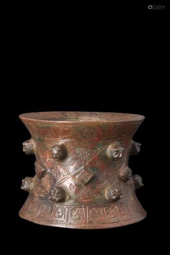 KHORASAN BRONZE DECORATED MORTAR