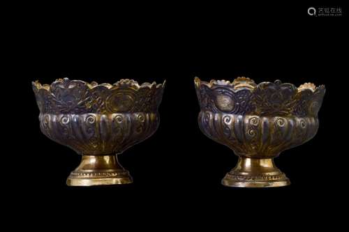 OTTOMAN TINNED BRASS PAIR OF ZARF COFFEE CUP HOLDERS