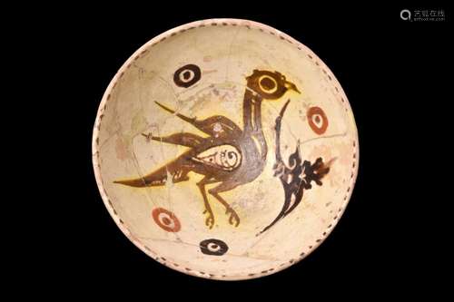 NISHAPUR POTTERY GLAZED BOWL WITH A BIRD