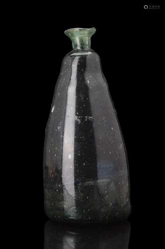 GREEN GLASS CONICAL SADDLE BOTTLE