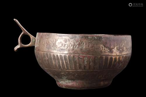 SASANIAN BRONZE VESSEL WITH HANDLE - SUPERB PATINA