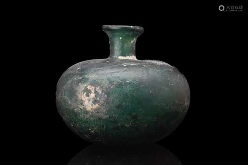 ISLAMIC GREEN GLASS FLASK