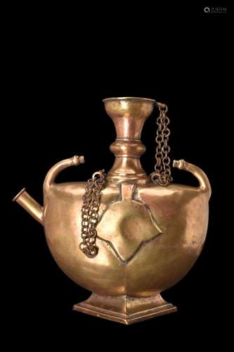 INDIAN BRASS PILGRIM FLASK