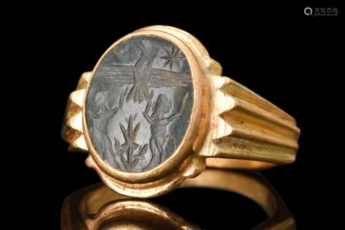 SASANIAN JASPER INTAGLIO IN HEAVY GOLD RING