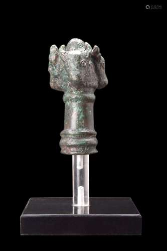 ANCIENT BRONZE MACE HEAD WITH BULL HEADS