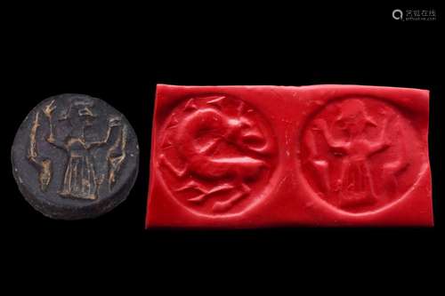 WESTERN ASIATIC BLACK STONE DOUBLE-FACED STAMP SEAL