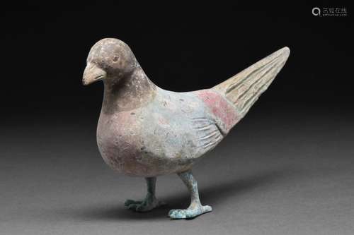 CHINESE HAN DYNASTY TERRACOTTA BIRD ON BRONZE LEGS - TL TEST...