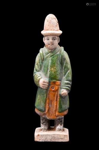 CHINESE MING DYNASTY GLAZED TERRACOTTA ATTENDANT