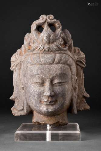 CHINESE STONE HEAD OF BODHISATTVA