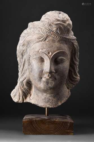 GANDHARAN SCHIST HEAD OF BODHISATTVA