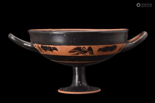 ATTIC BLACK-FIGURE BAND KYLIX WITH BIRDS AND COWS