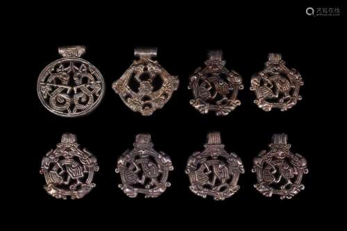 SET OF EIGHT SILVER VIKING PENDANTS - WITH FULL REPORT