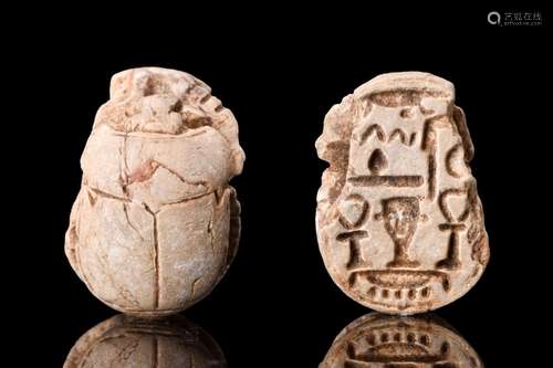 EGYPTIAN STEATITE SCARAB WITH HATHOR