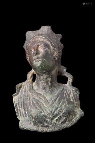 ROMAN BRONZE PROTOME OF A GODDESS