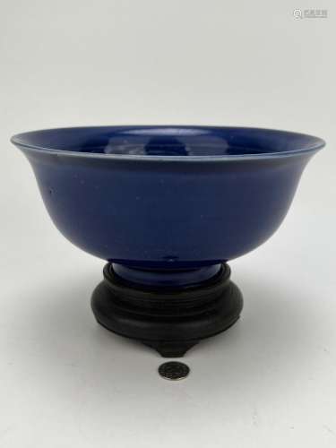 An extra large Chinese blue ground carved bowl, Ming Dynasty...