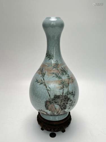 A Chinese monochrome ground vase with garlic-type mouth, Qin...