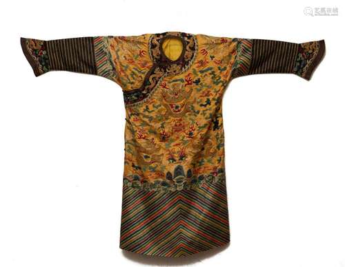 A RARE IMPERIAL APPRICOT-GROUND EMBROIDERED DRAGON ROBE JIFF...