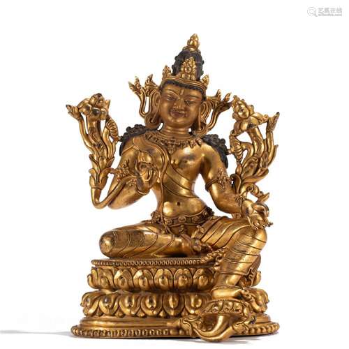 A TIBETAN BRONZE-GILT PADMAPANI