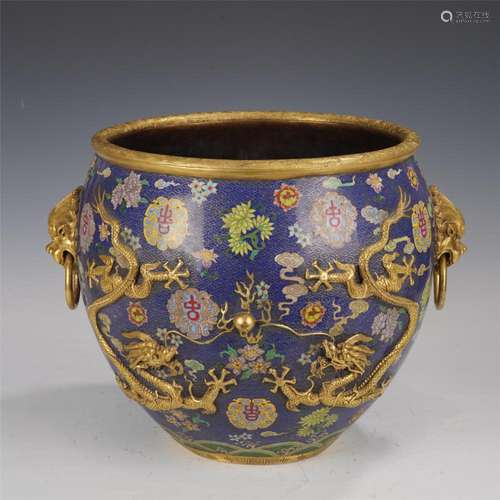 A CHINESE CLOISONNE ENAMEL DRAGON JARDINIERE